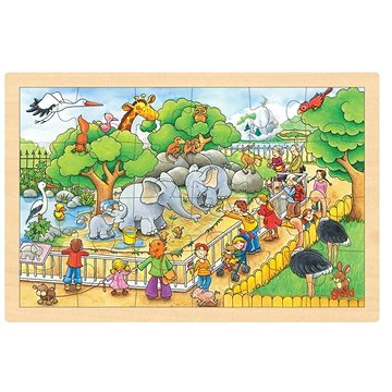Goki Dřevěné puzzle Návštěva ZOO 24 dílků (57808)