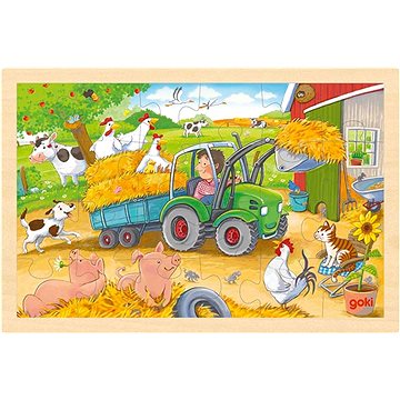 Goki Dřevěné puzzle Malý traktor 24 dílků (57420)