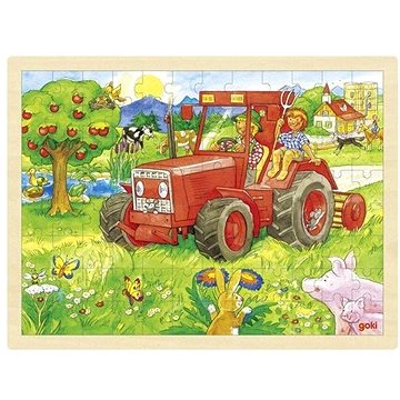 Goki Dřevěné puzzle Traktor 96 dílků (57655)