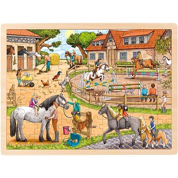 Goki Dřevěné puzzle Jezdecká stáj 96 dílků (57367)
