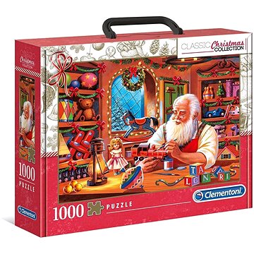 Clementoni Puzzle v kufříku Vánoční kolekce: Santova dílna 1000 dílků (39584)