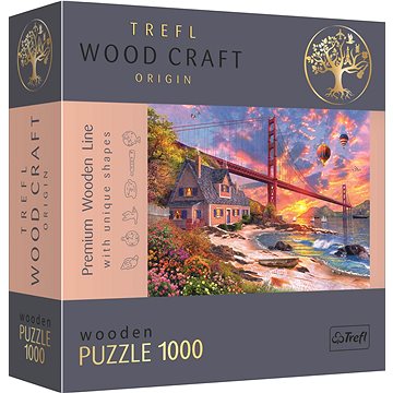 Trefl Wood Craft Origin puzzle Západ slunce nad Golden Gate 1000 dílků (20164)