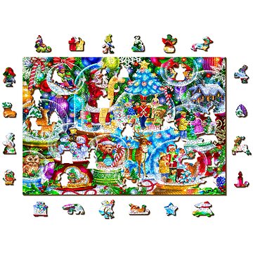 Woden City Dřevěné puzzle Vánoční sněžítka 2v1, 505 dílků eko (XM 505-0048-L)
