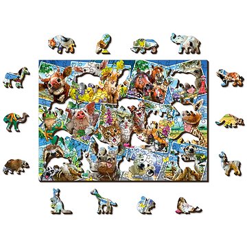 Woden City Dřevěné puzzle Zvířecí pohlednice 2v1, 505 dílků eko (AN W 505-0070-L)