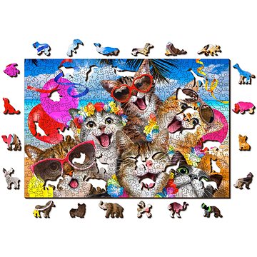 Woden City Dřevěné puzzle Kočičí párty 2v1, 505 dílků eko (AN W 505-0069-L)