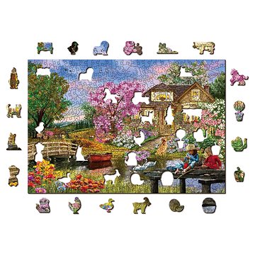 Woden City Dřevěné puzzle Chata na jaře 2v1, 505 dílků eko (CS W 505-0053-L)