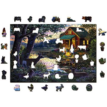 Woden City Dřevěné puzzle Večer v domě u jezera 2v1, 505 dílků eko (CS W 505-0060-L)