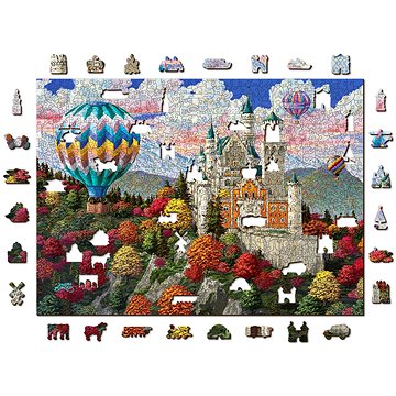 Woden City Dřevěné puzzle Zámek Neuschwanstein 2v1, 1010 dílků eko (TR 1010-0103-XL)