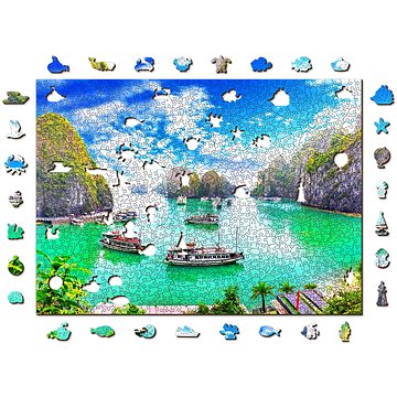 Woden City Dřevěné puzzle Halong Bay, Vietnam 2v1, 1010 dílků eko (OC 1010-0119-XL)