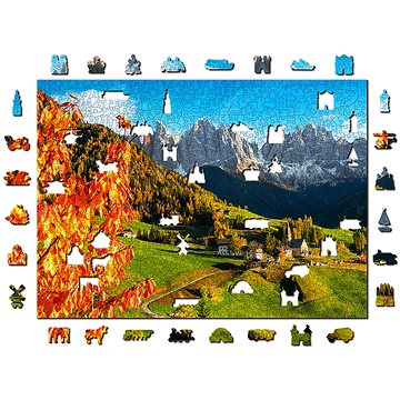 Woden City Dřevěné puzzle Santa Maddalena, Dolomity, Itálie 2v1, 1010 dílků eko (TR 1010-0120-XL)