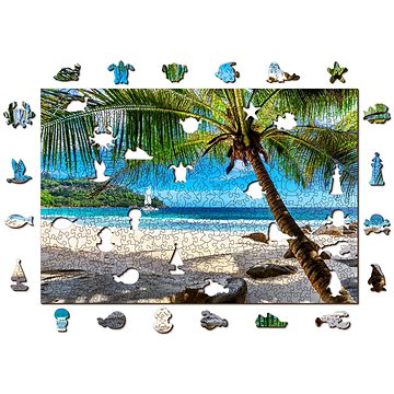 Woden City Dřevěné puzzle Pláž na Paradise Island, Karibské moře 2v1, 505 dílků eko (OC 505-0121-L)