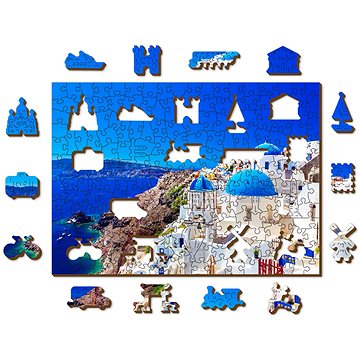Woden City Dřevěné puzzle Santorini, Řecko 2v1, 200 dílků eko (TR 0118-M)