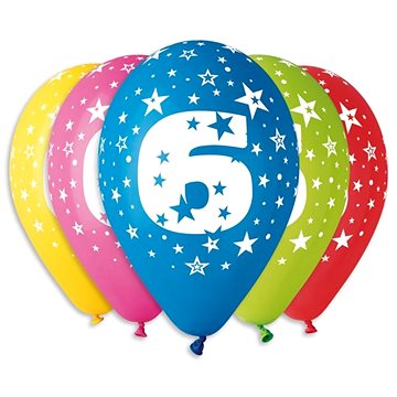Nafukovací balónky, 30cm, číslice "6" mix barev, 5ks (8595681500571)