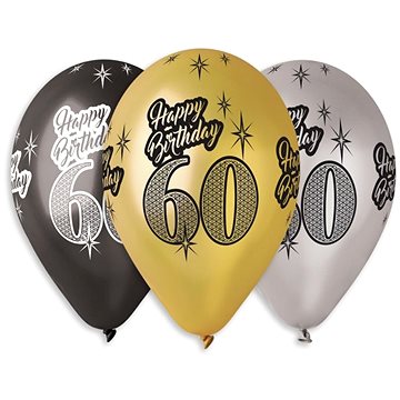 Nafukovací balónky, 30cm, Happy Birthday "60", mix barev, 5ks (8595681501172)