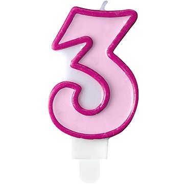 Svíčka narozeninová, 7cm, číslice "3", růžová (5901157462299)