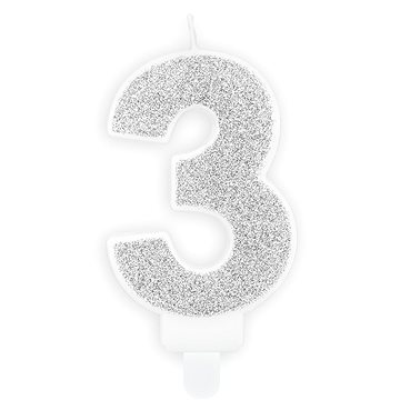 Svíčka narozeninová, 7cm, číslice "3", stříbrná (5902230748279)