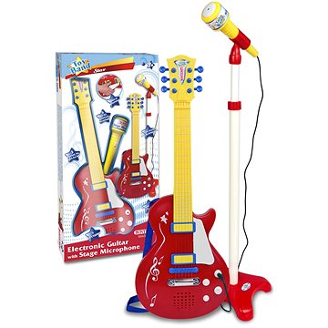 Rocková kytara se stojanovým mikrofonem 22,5 x 22,5 x 112 cm červeno-žlutá (047663116648)