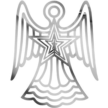 Anděl stříbrný závěs vánoční plech. 9,9x12,1cm 1804B-18(12CM) (8595138568055)