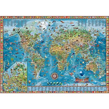 Dětská mapa světa 98x138cm lamino, lišty nástěnná mapa CZ (8586022501128)