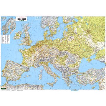 Evropa silniční 90x126cm 3,5mil lamino, plastové lišty nástěnná mapa (9783707903614)