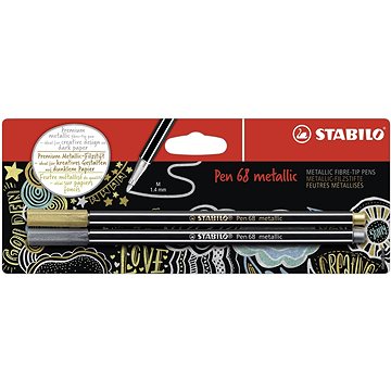 STABILO Pen 68 metallic zlatá a stříbrná v blistru - balení 2 ks (4006381530446)