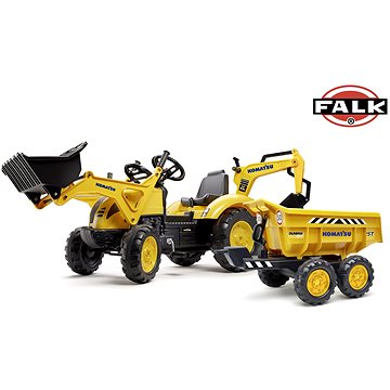 Falk Šlapací traktor 2086W Komatsu s bagrem a Maxi vyklápěcím přívěsem - žlutý (3016202086237)