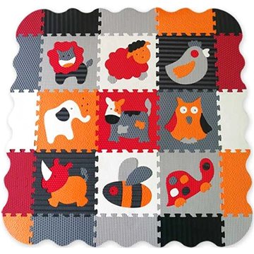 Baby great Pěnové puzzle Zvířata šedá-červená SX s okraji (8595146111557)