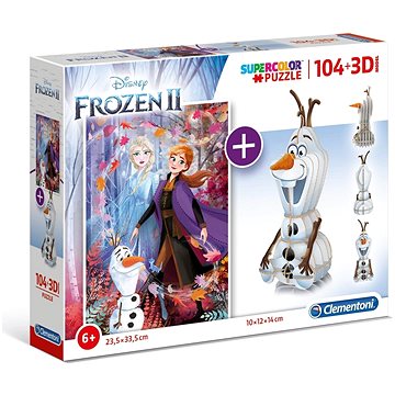 Clementoni Puzzle Ledové království 104 dílků a 3D puzzle Olaf (8005125201709)
