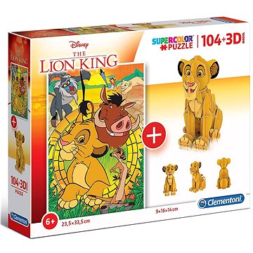 Clementoni Puzzle Lví král 104 dílků a 3D puzzle Simba (8005125201587)