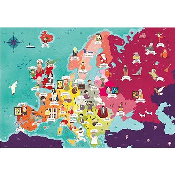 Clementoni Puzzle Prozkoumej mapu: Slavné evropské osobnosti 250 dílků (8005125290611)