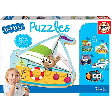 Educa Baby puzzle Zvířátka v dopravních prostředcích 5v1 (3-5 dílků) (8412668180598)
