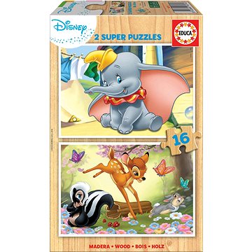 Educa Dřevěné puzzle Dumbo a Bambi 2x16 dílků (8412668180796)