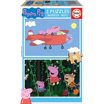 Educa Dřevěné puzzle Prasátko Peppa 2x16 dílků (8412668171572)
