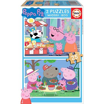 Educa Dřevěné puzzle Prasátko Peppa 2x25 dílků (8412668180789)