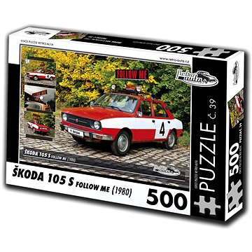 Retro-auta Puzzle č. 39 Škoda 105 S Follow Me (1980) 500 dílků (8594047726396)