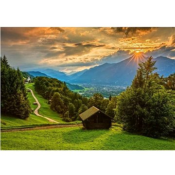 Schimdt Puzzle Západ slunce nad horskou vesnicí Wamberg 1500 dílků (4001504589707)