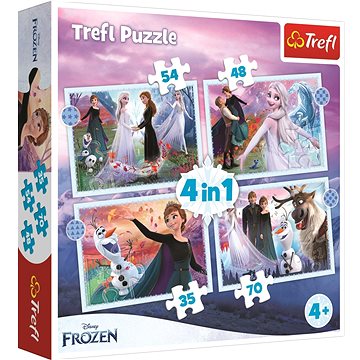 Trefl Puzzle Ledové království 2: Kouzla v lese 4v1 (35,48,54,70 dílků) (5900511343984)