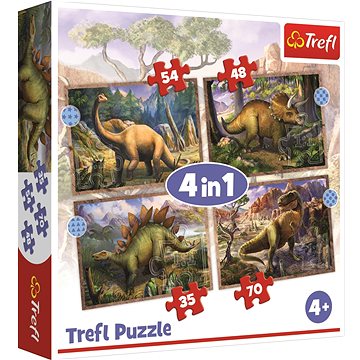 Trefl Puzzle Zajímaví dinosauři 4v1 (35,48,54,70 dílků) (5900511343830)