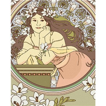 Malování podle čísel - Reprodukce žena a bílé květiny (Alfons Mucha) (HRAbz33181nad)