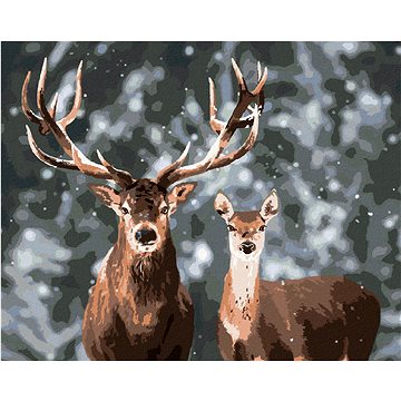 Malování podle čísel - Ušlechtilý jelen a laň v zasněženém lese (HRAbz33250nad)