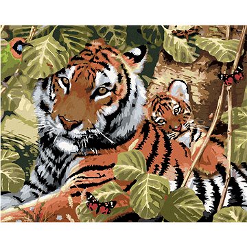Malování podle čísel - Tygr a mládě mezi listy (Howard Robinson) (HRAbz33383nad)