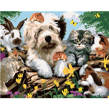 Malování podle čísel - Pes, kočka a hlodavci na pařezu (Howard Robinson) (HRAbz33405nad)