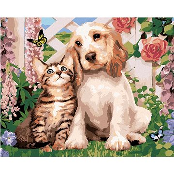 Malování podle čísel - Pes a kočka mezi květinami (Howard Robinson) (HRAbz33407nad)