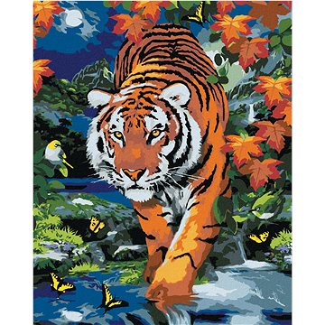 Malování podle čísel - Číhající tygr a úplněk (Howard Robinson) (HRAbz33415nad)