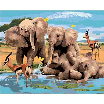 Malování podle čísel - Veselí sloni a gazely u vody (Howard Robinson) (HRAbz33434nad)