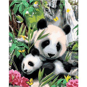 Malování podle čísel - Panda s mládětem a vodopád (Howard Robinson) (HRAbz33441nad)
