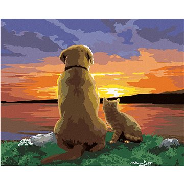 Malování podle čísel - Pes a kočka pozorují západ slunce (Howard Robinson) (HRAbz33444nad)
