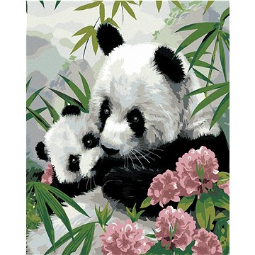 Malování podle čísel - Panda s mládětem a růžové květy (Howard Robinson) (HRAbz33473nad)