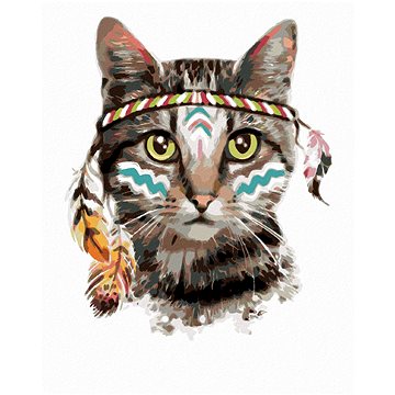 Malování podle čísel - Kočka s indiánskou čelenkou (HRAbz33493nad)