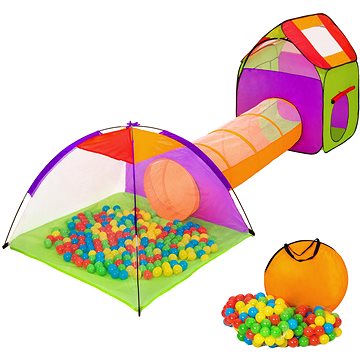 Tectake dětský barevný stanový set se spojovacím tunelem s 200 míčky (401027)